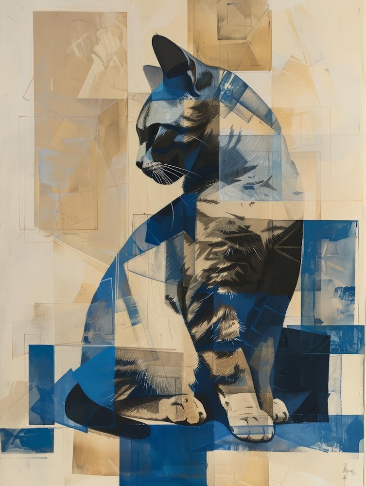 Cat In Blue Squares