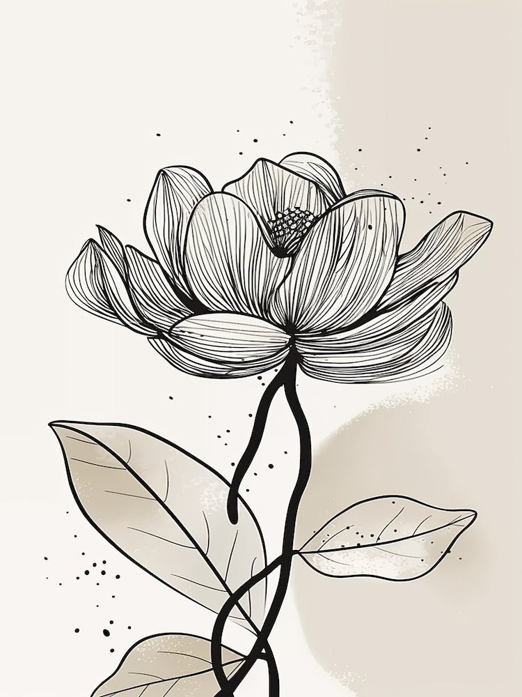 Line Art Lotus Flowers Illustration Neutral 16