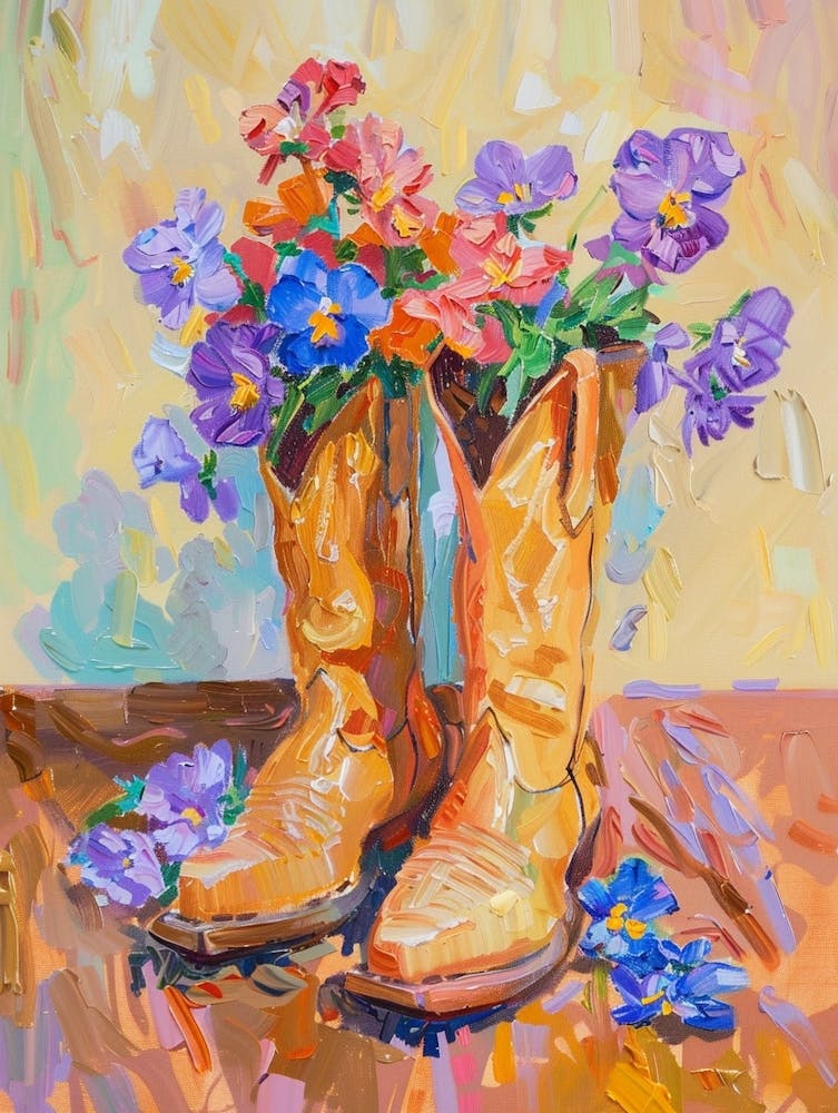 Cowboy Boots And Wildflowers Violets