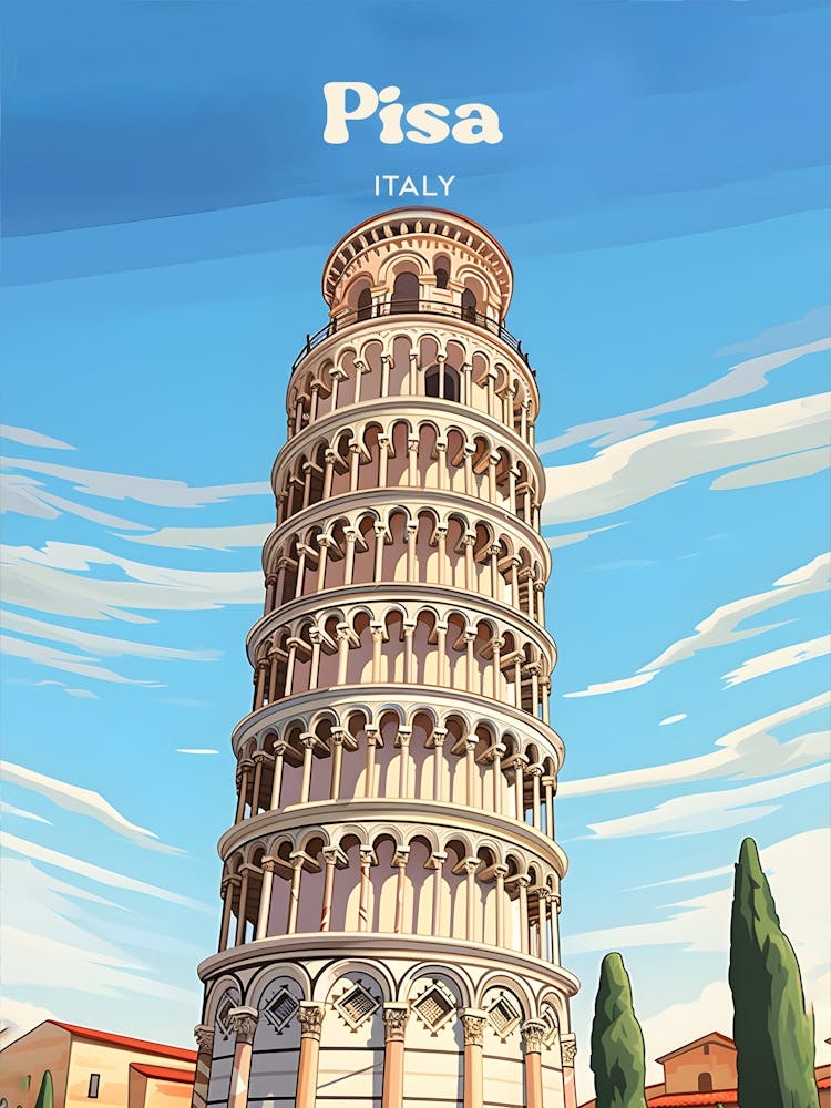 Pisa Italien Schiefer Turm Moderne Reiseillustration