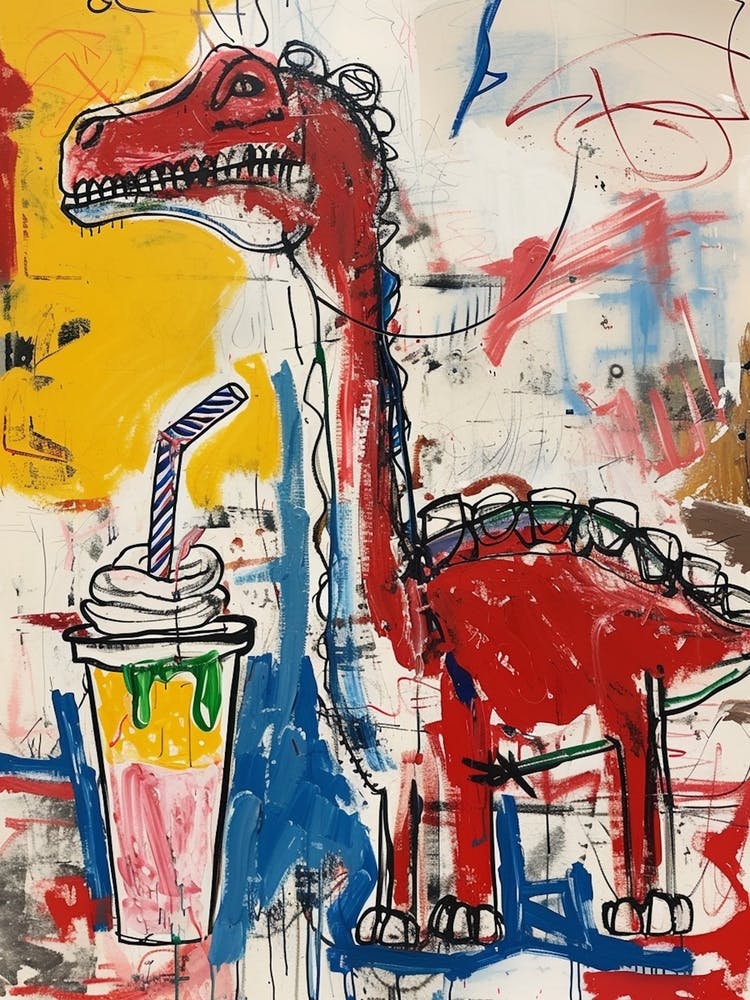 Dinosaur Drinking A Milkshake Wild Brushstroke 1