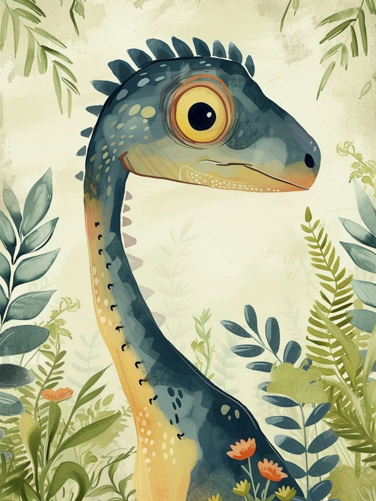 Cartoon Microraptor Dinosaur Watercolour 1