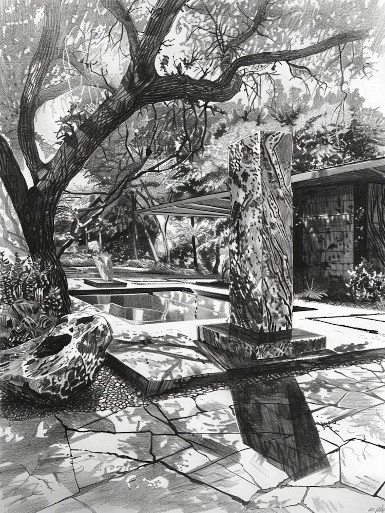 Umlauf Sculpture Garden Museum Austin Texas Black And White Drawing 2