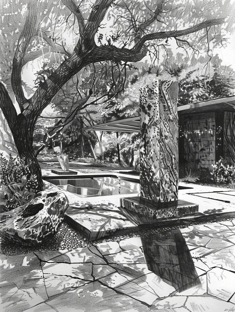 Umlauf Sculpture Garden Museum Austin Texas Black And White Drawing 2