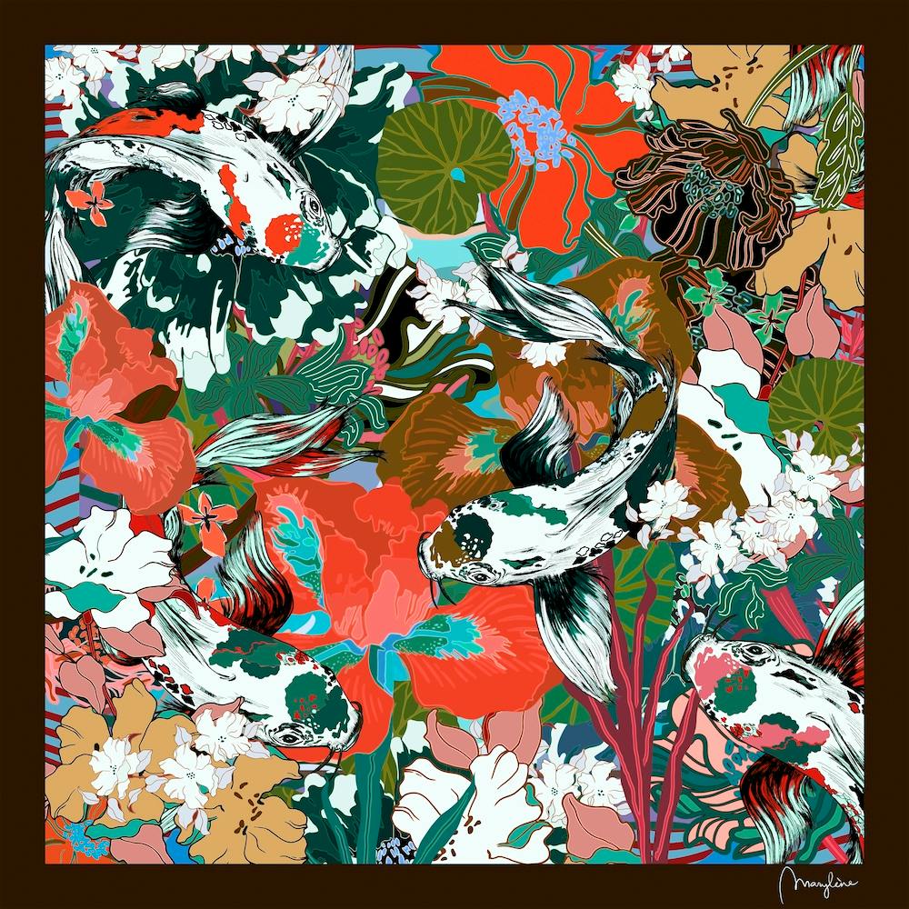 Floral Koi Pond Square