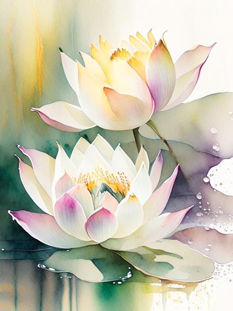 Double Lotus Storybook Watercolour 2