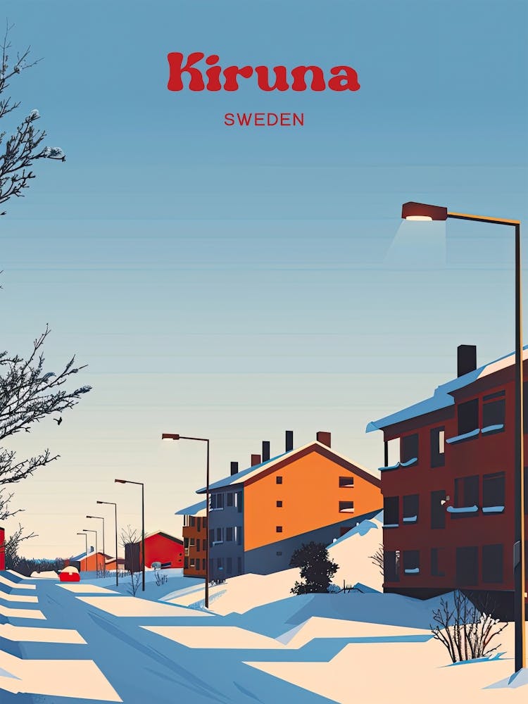 Kiruna Sweden Winter Travel Illustration
