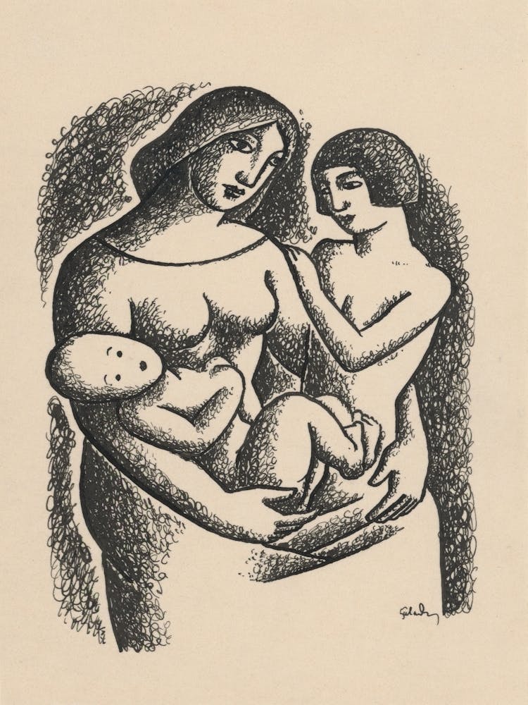 Mother With Two Children In Her Lap, Mikuláš Galanda
