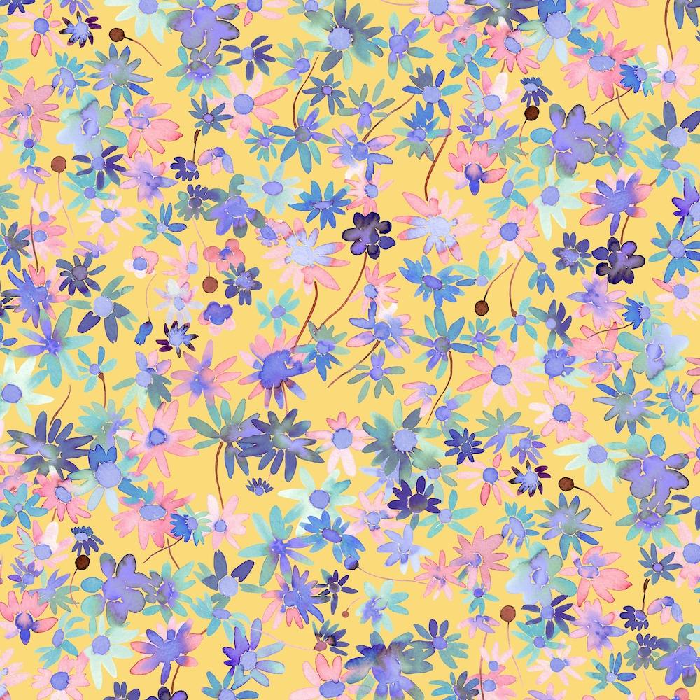 Marguerites de Printemps - Carré Moutarde Floral