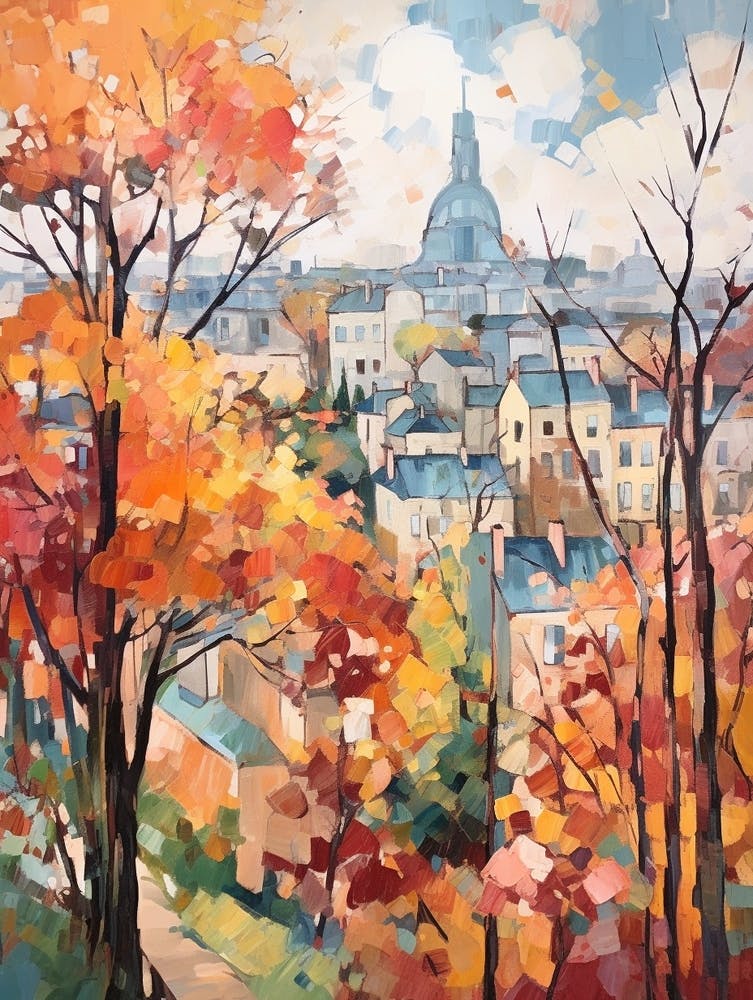 Autumn City Park Painting Parc Des Buttes Chaumont Paris France 1