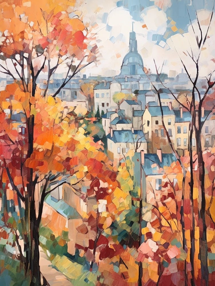 Autumn City Park Painting Parc Des Buttes Chaumont Paris France 1