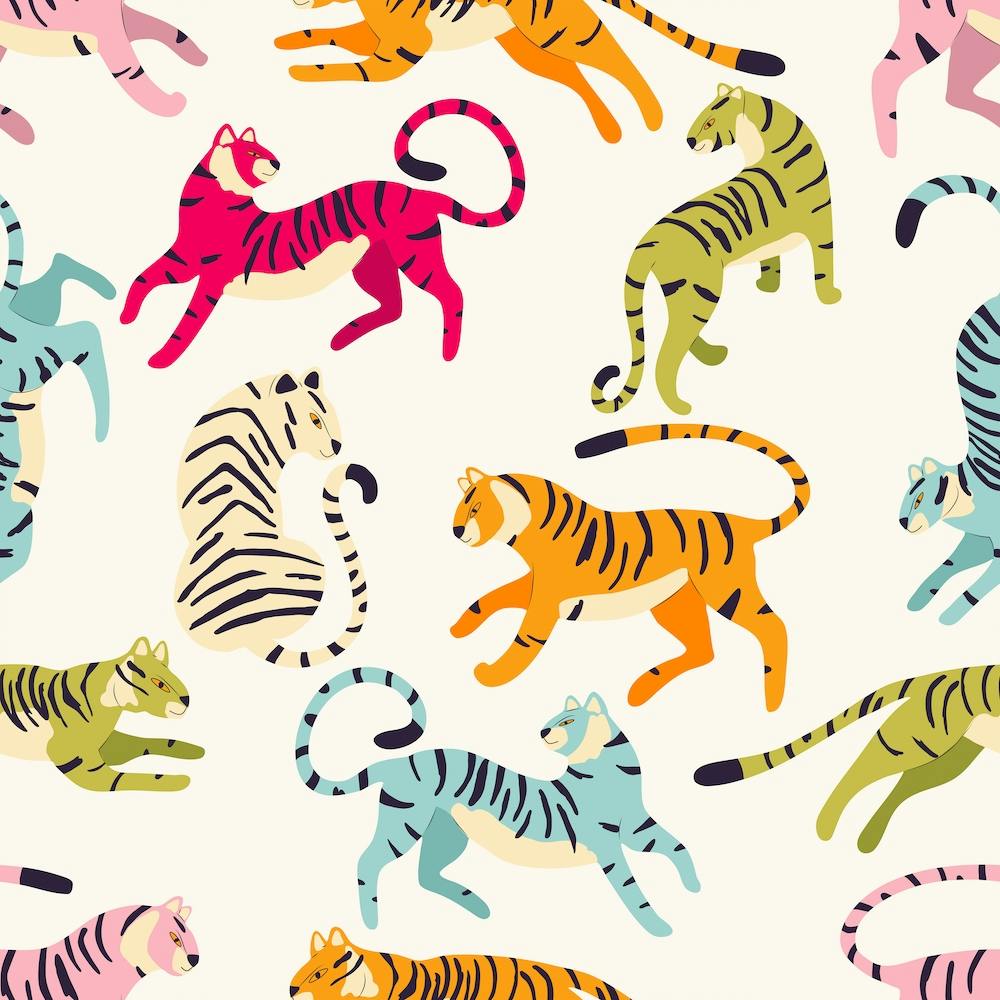 Colorful Tiger Pattern On White Square