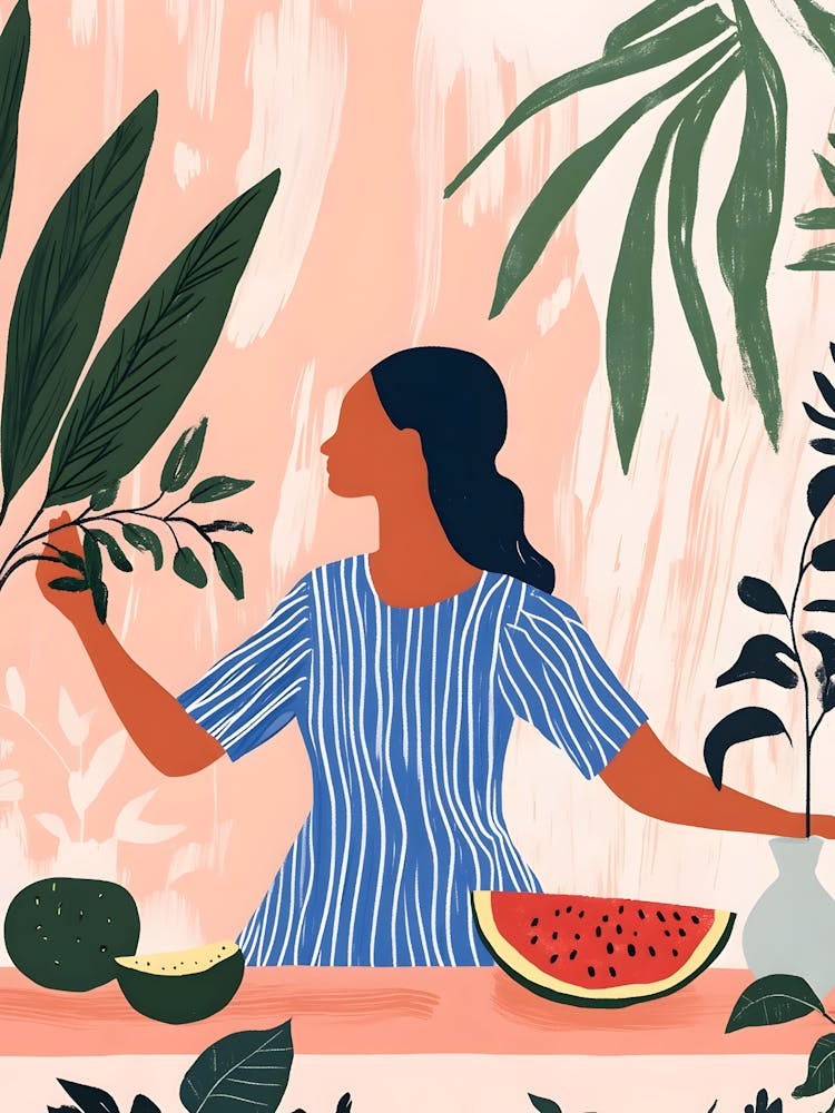 Illustration Of A Woman With Watermelon
