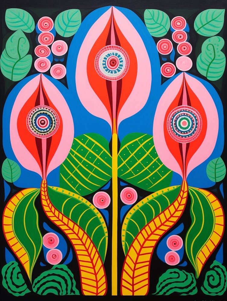 Flower Motif Painting Flamingo Flower