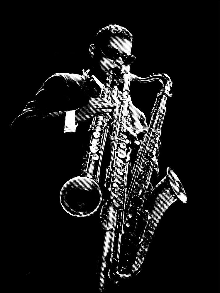 Rahsaan Roland Kirk Jazz Multi-Instrumentalist Line Illustration