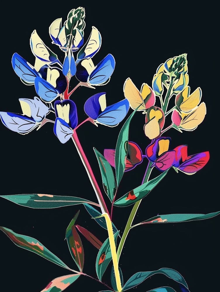 Neonblumen auf Schwarz Bluebonnet 5