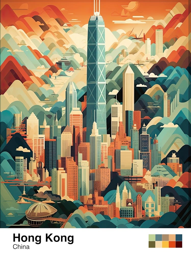 Hong Kong, China, Geometric Illustration 3 Poster
