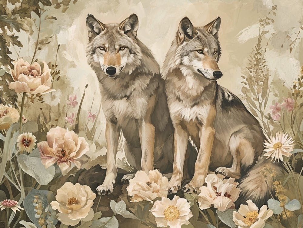 Floral Animal Illustration Timber Wolf 3