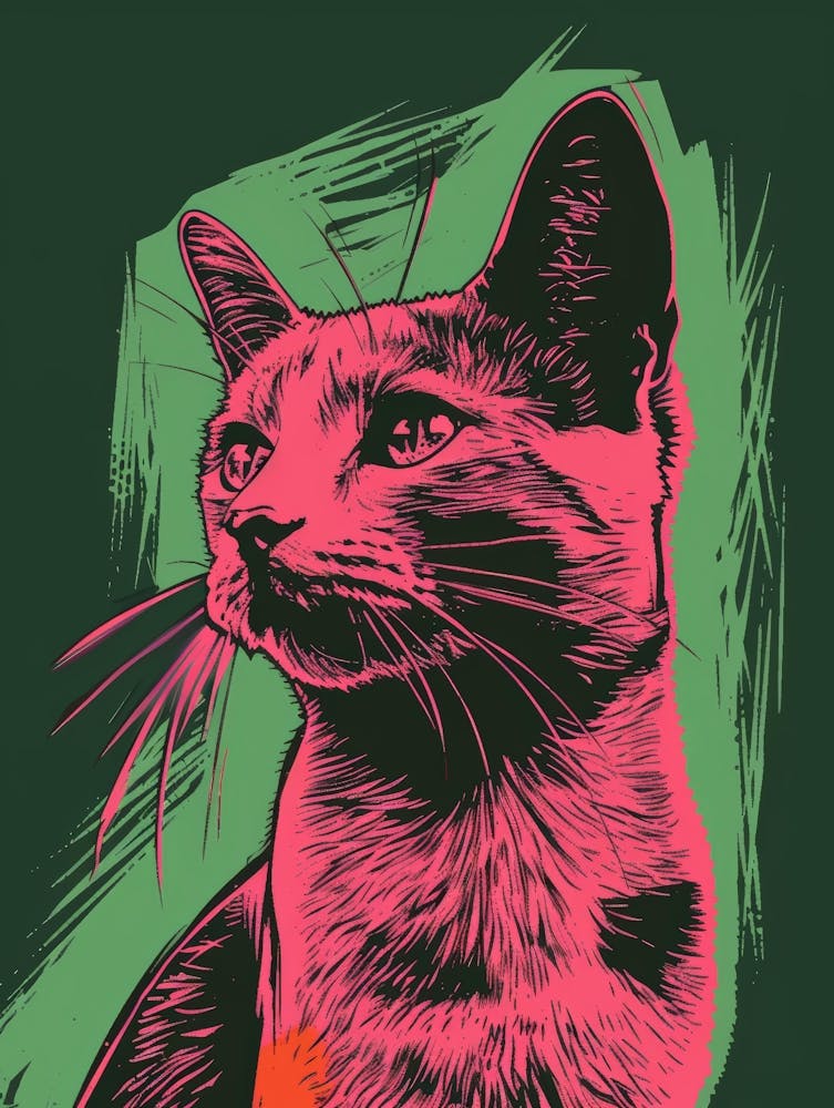 Cat In Pink And Green