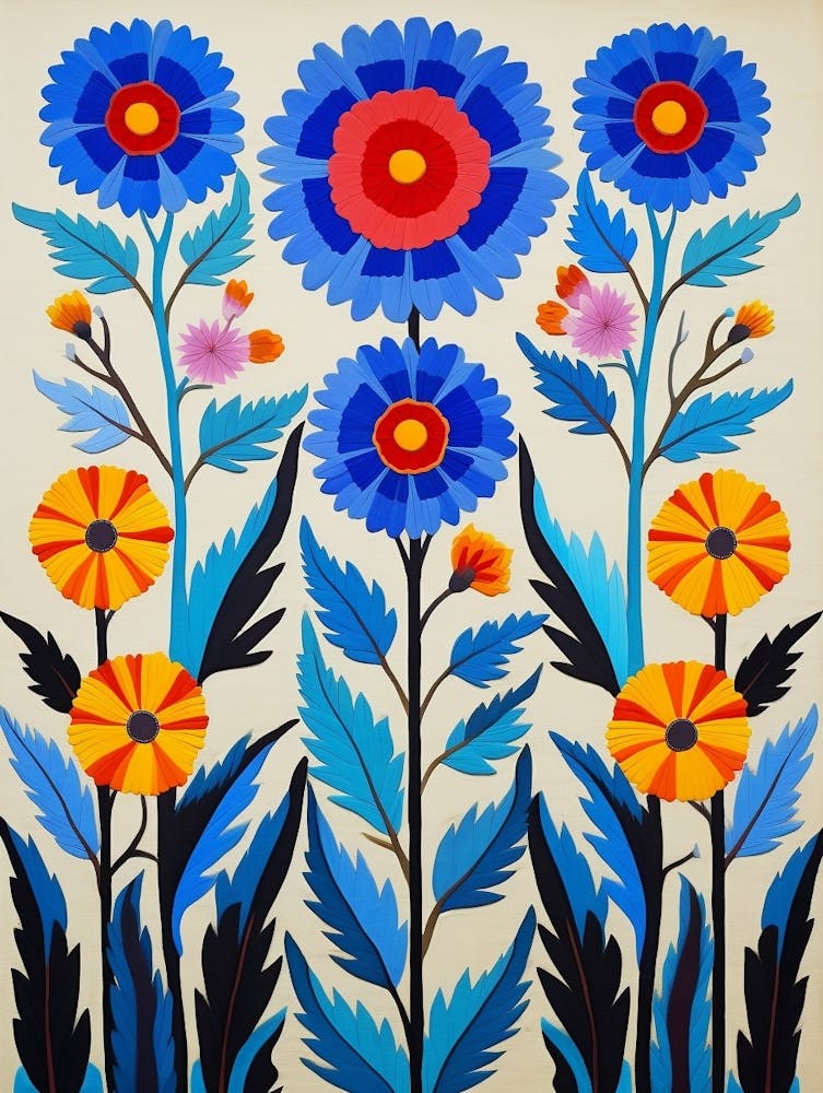 Flower Motif Painting Cornflower 4