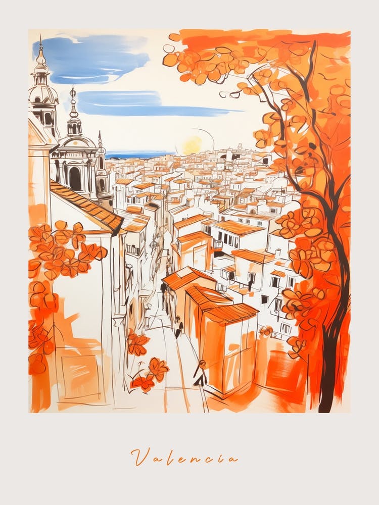 Valencia Spain 3 Orange Drawing Poster