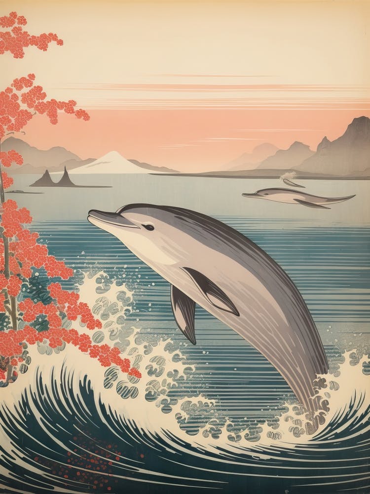 Dolphin Animal Drawing In The Style Of Ukiyo E 2