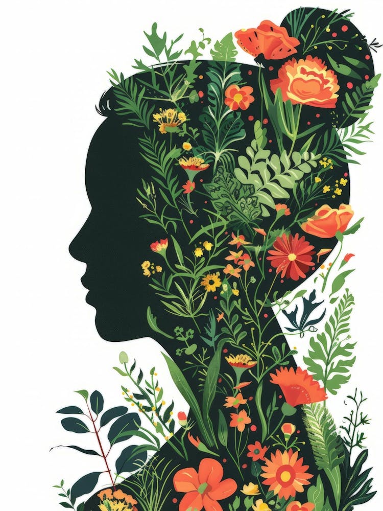 Silhouette Of A Woman With Flowers 6
