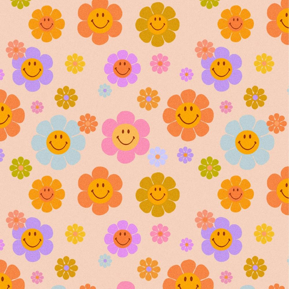 Retro Smiley Blumen Quadrat