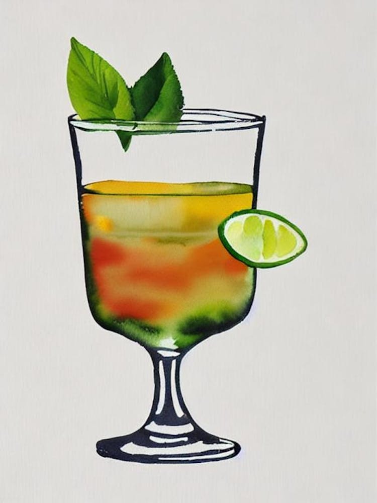 Italian Margarita 2 Minimal Line Drawing With Watercolour Cocktail Poster