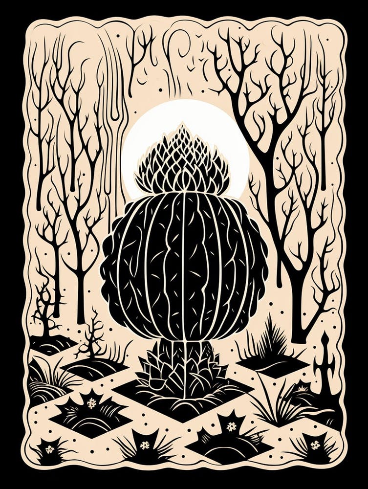 Illustration de cactus N&B - Cactus tonneau 1