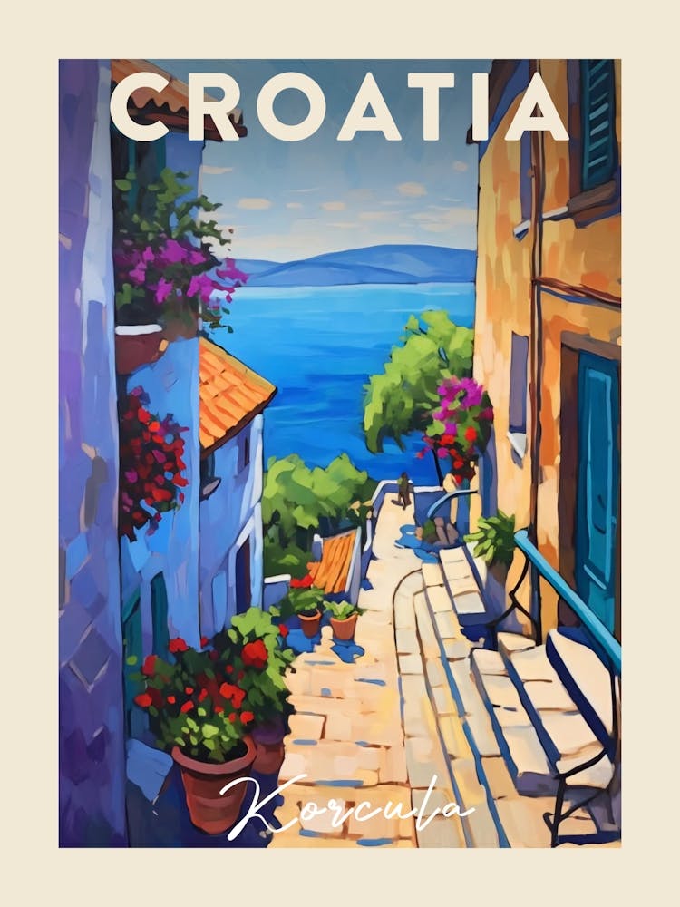 Korcula Croatia 4 Fauvist Painting  Travel Poster