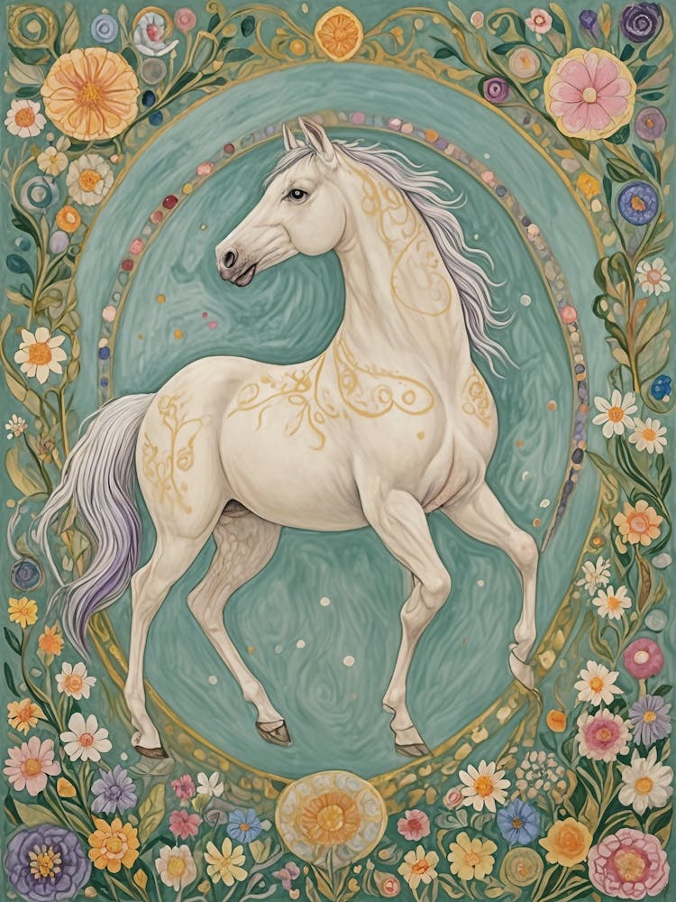 Floral White Horse