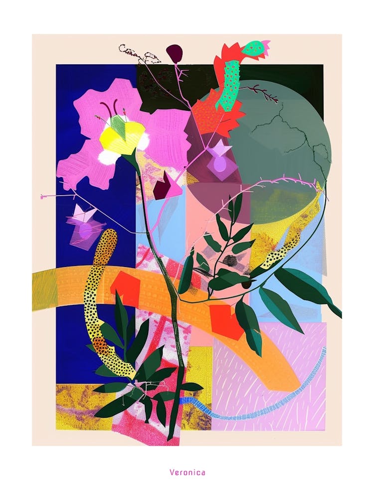 Veronica 4 Neon Flower Collage Poster