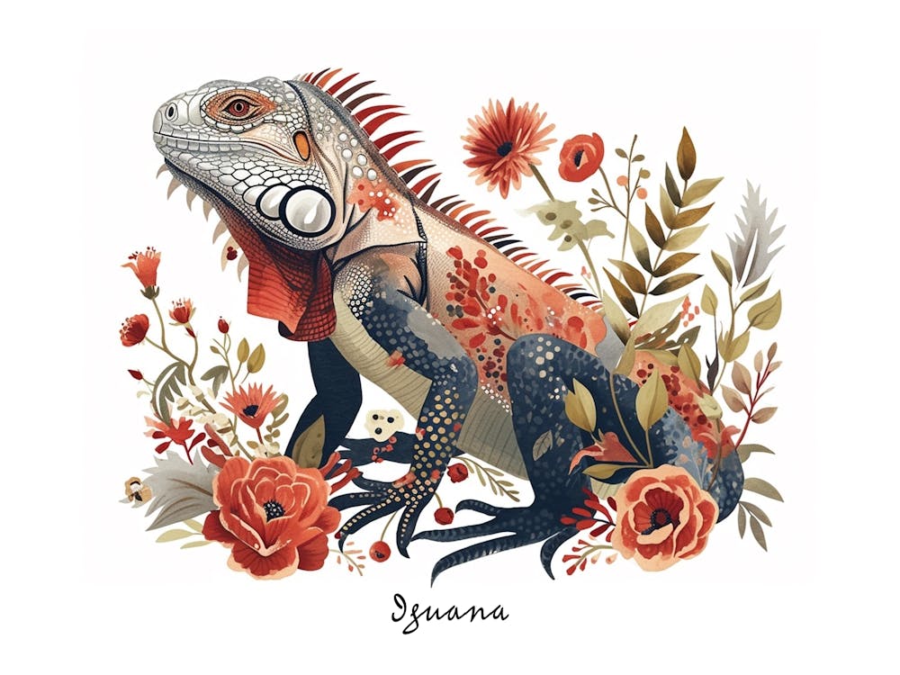 Little Floral Iguana 4 Poster