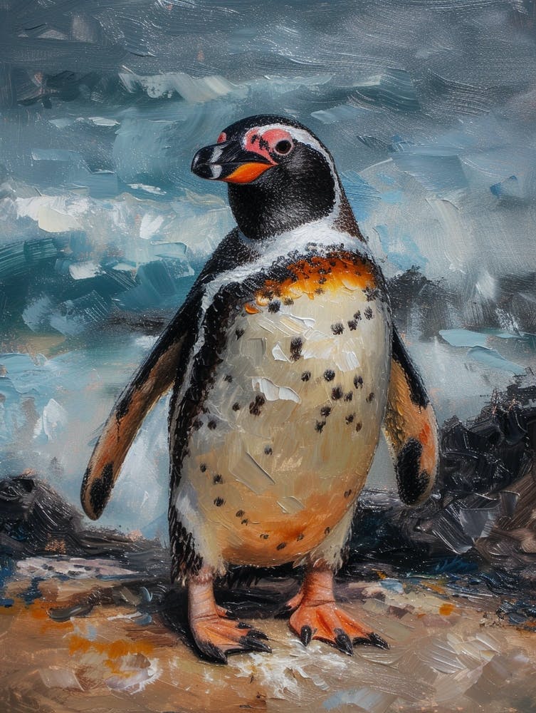 African Penguin Bleaker Island Oil Painting 3