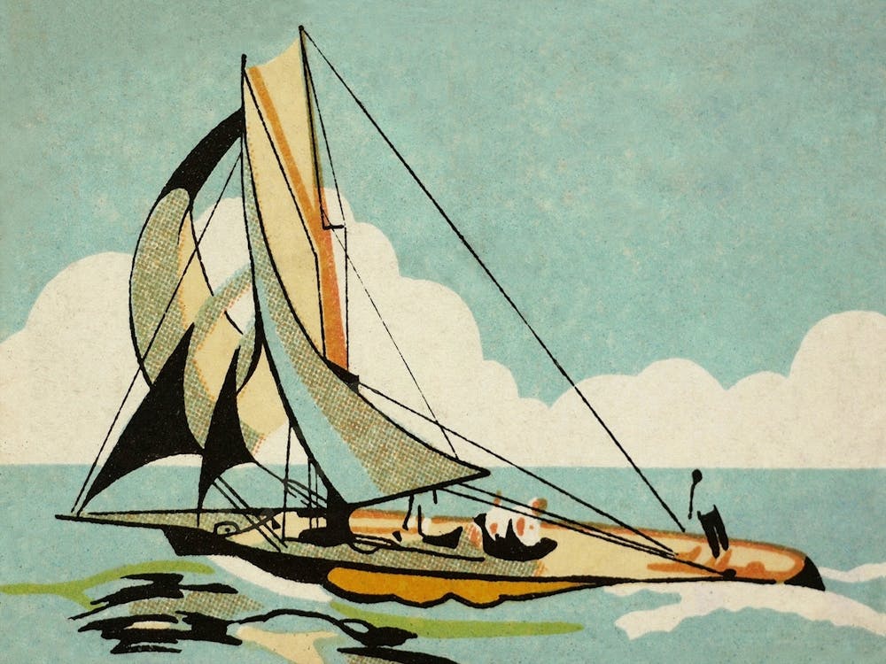 Sailboat, Japanese Matchbox Label Art, Vintage Sailboat