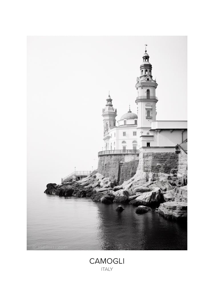 Poster Of Camogli, Italy, Black And White Photo 1