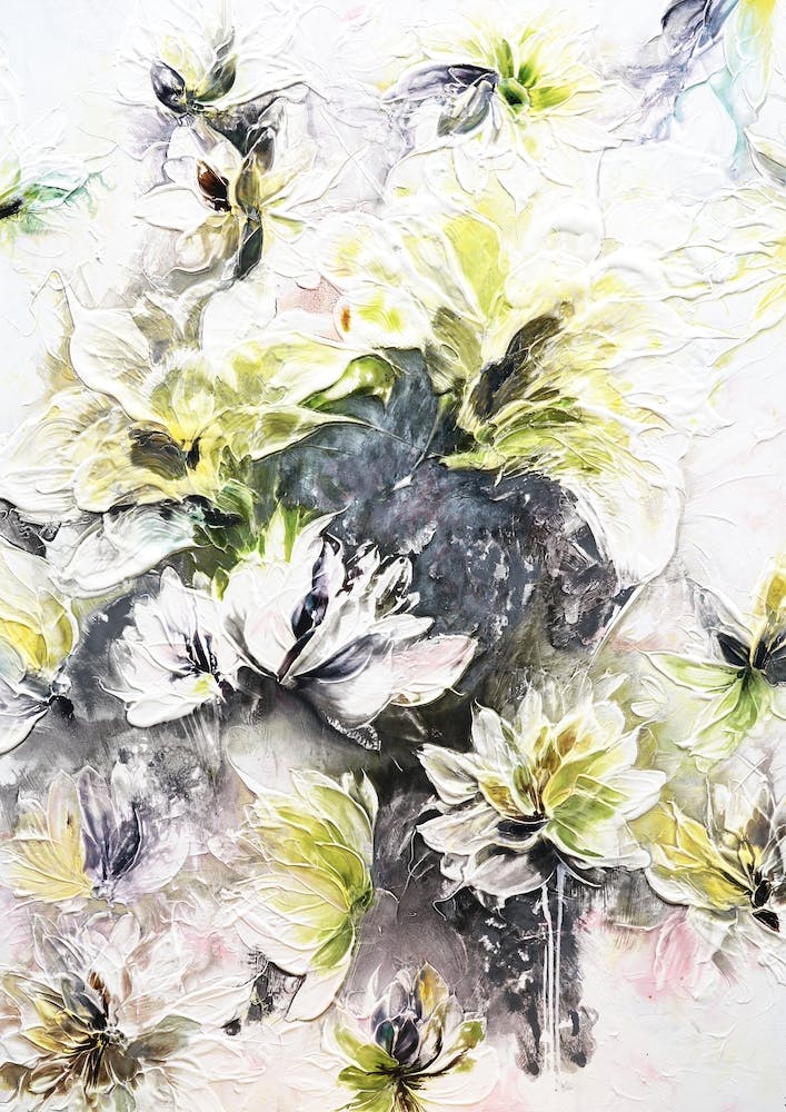 Weiß-Grünes Blumen Gemälde