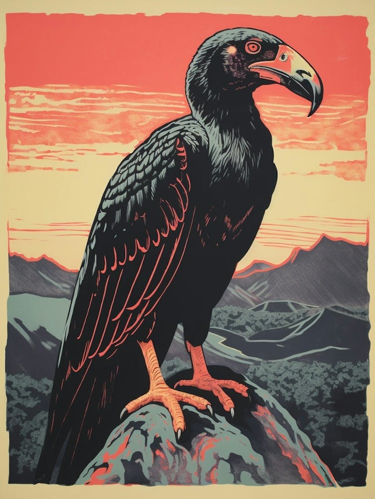 Vintage Bird Linocut California Condor 2