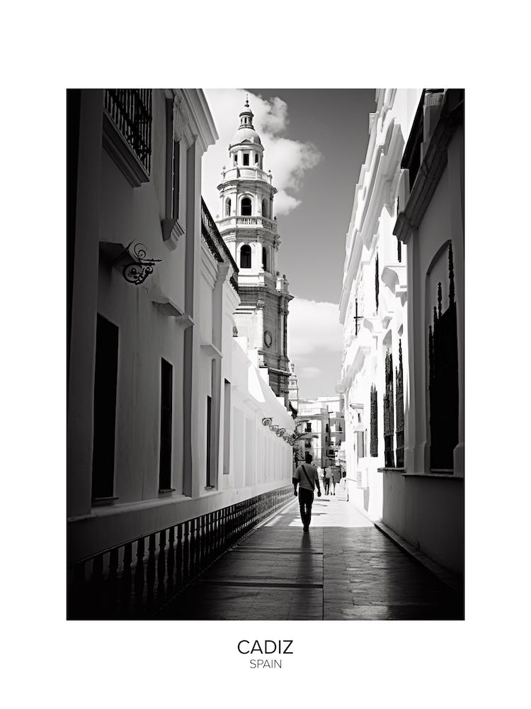 Poster Of Cadiz, Spain, Black And White Analogue Photography 8