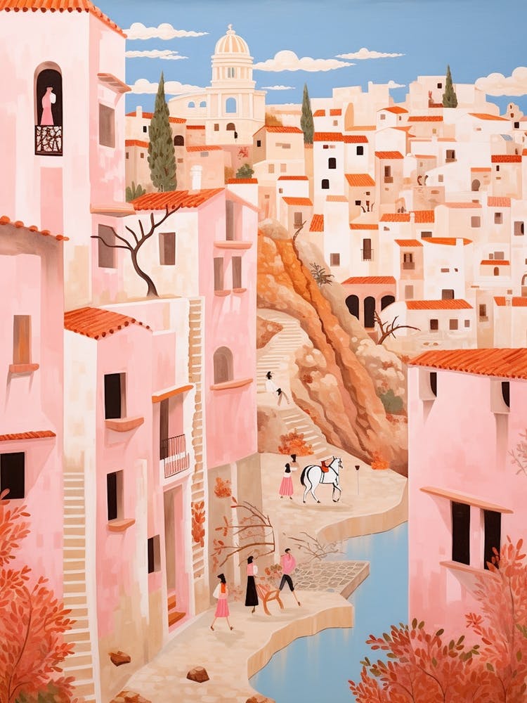 Ibiza Espagne 3 Illustration de Voyage Rose Vintage