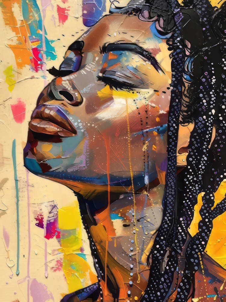 Eclectic Woman Painting Pop Art Large Wall Art Maximalist Painting Street Art Loft Wall Art Black Woman Portrait Printable Wall Art
