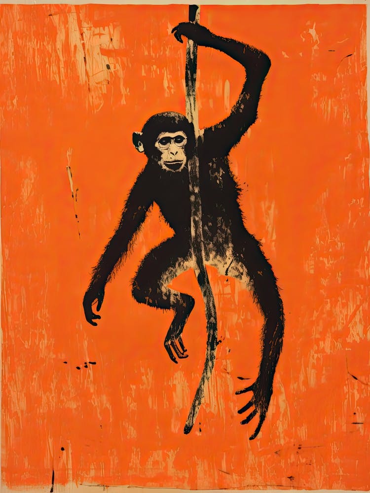 Monkey, Woodblock Animal  Drawing 4