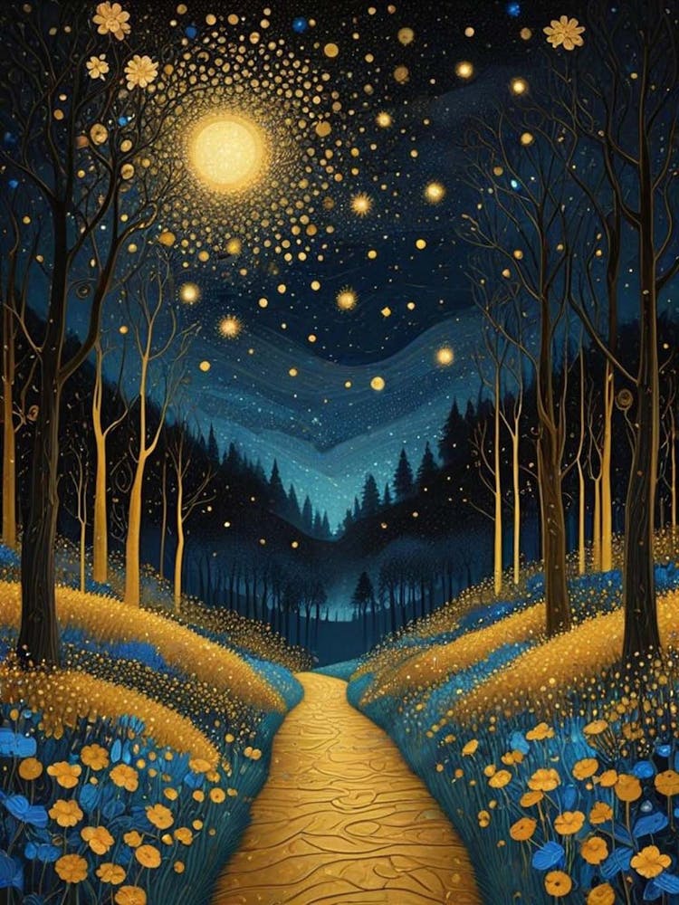 Starry Night Forest By Klimt Style (3)
