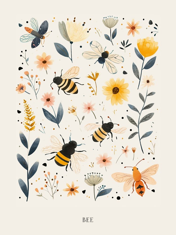 Colourful Insect Illustration Bee 12 Poster