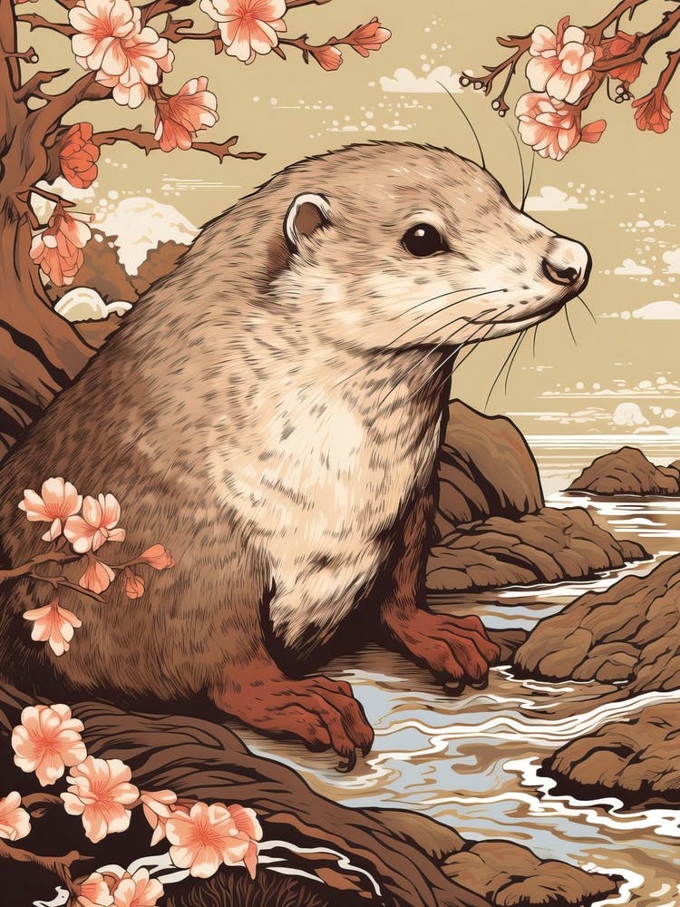 Ornithorynque - Dessin Animalier dans le Style Ukiyo-e 1