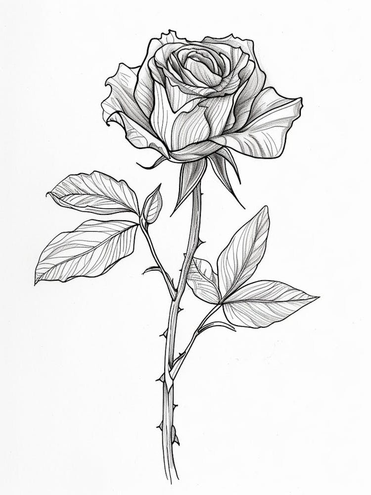 English Rose Black And White Line Drawing 34