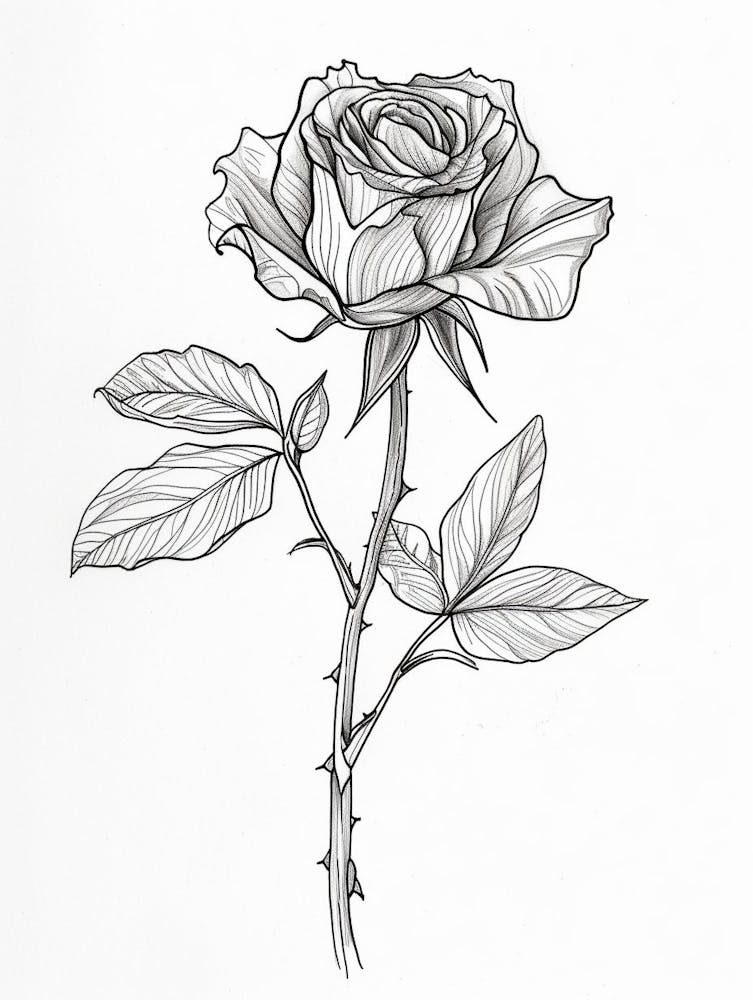 English Rose Black And White Line Drawing 34
