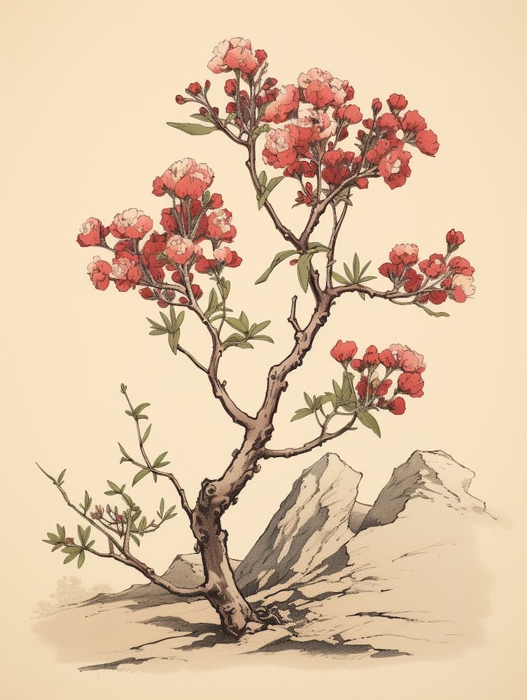 Hanakotoba Crape Myrtle 2 Vintage Japanese Botanical