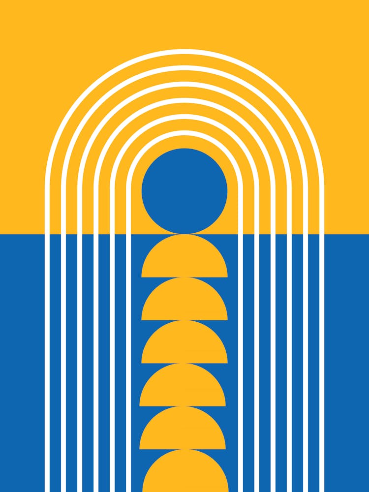 Sunrise Sunset Midcentury Modern Geometric Abstract 12 In French Blue Mustard 01